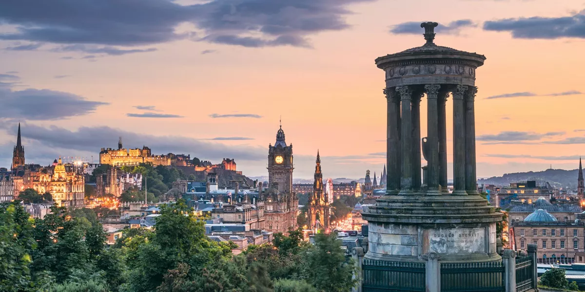 Edinburgh's historic skyline at dusk as seen from Calton Hill Viewpoint