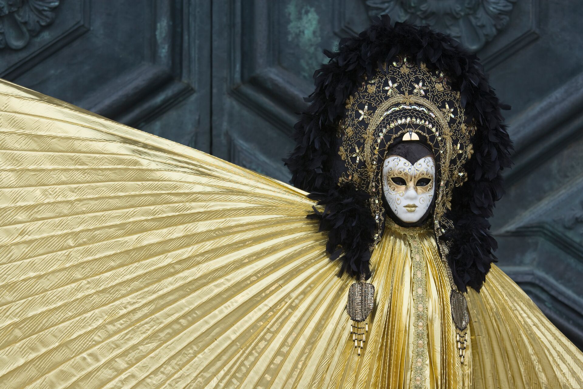 Mystic Female Mask At Carnival In Venice, Italy