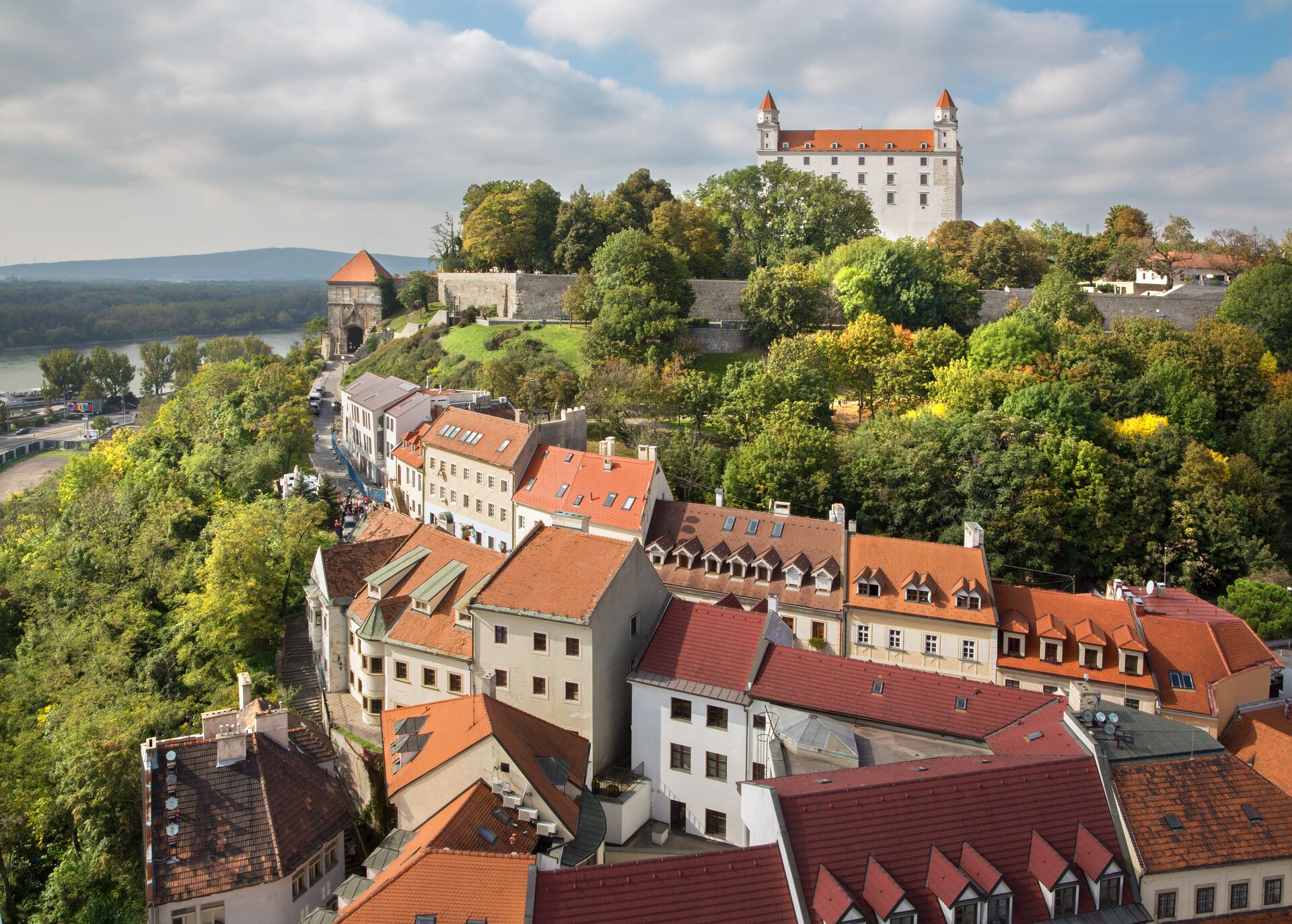 View From St Martins Cathedral to the Castle in Bratislava, Slovenia