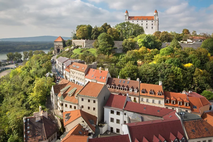 View From St Martins Cathedral to the Castle in Bratislava, Slovenia