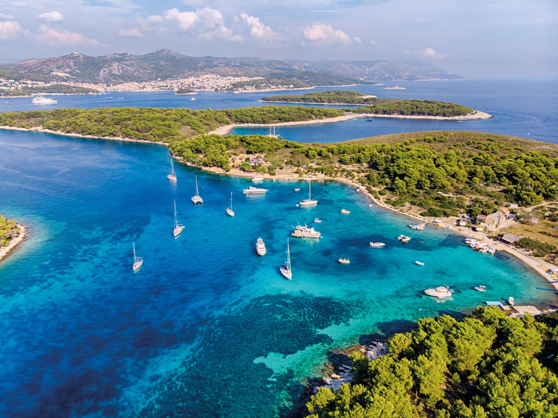 Aerial view of Plakinski Islands in Croatia on a sunny day