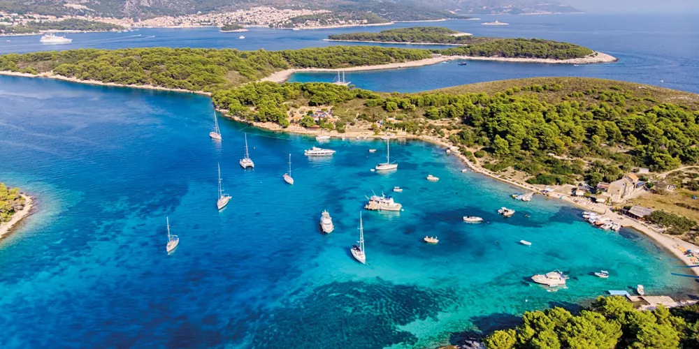 Aerial view of Plakinski Islands in Croatia on a sunny day