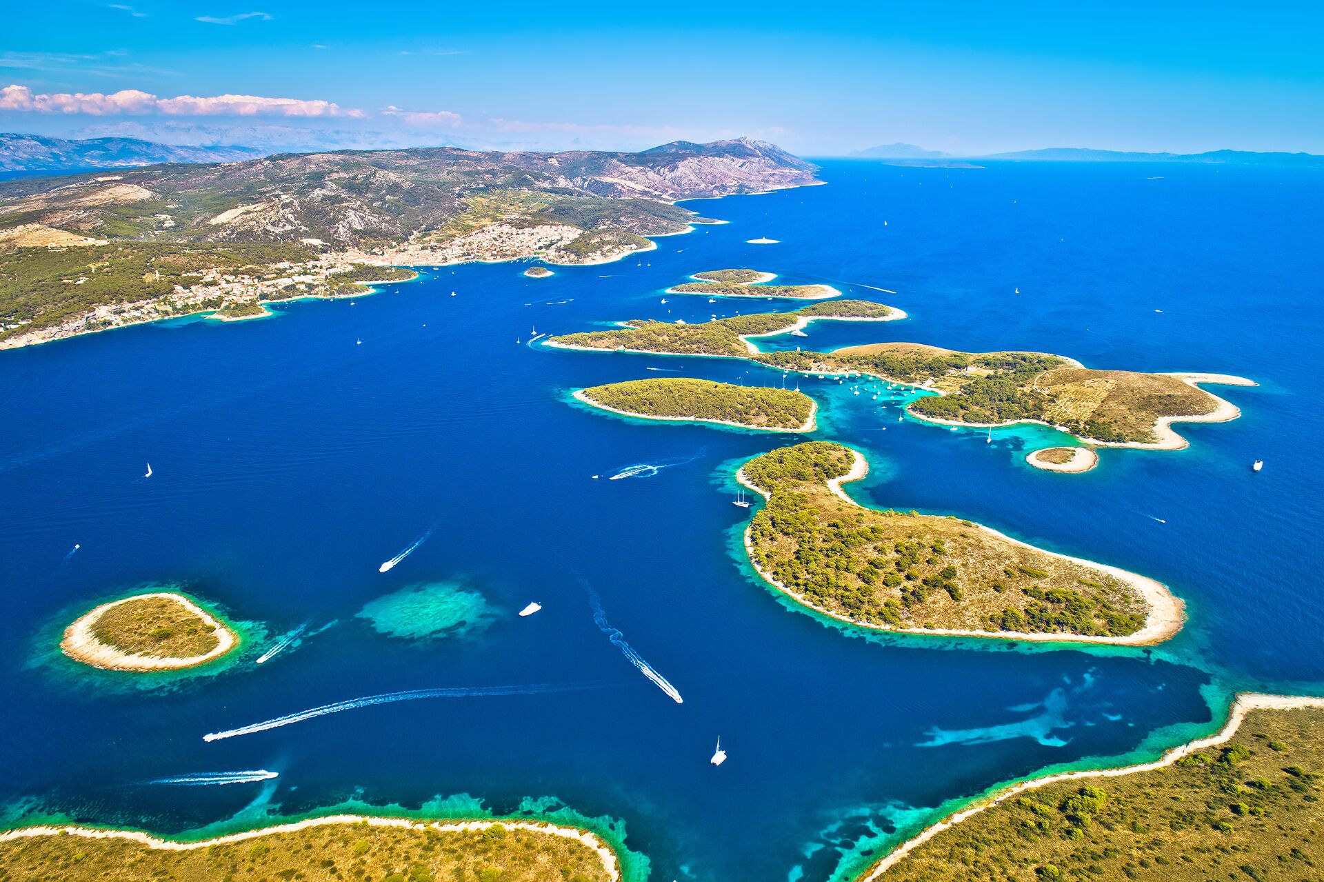 Aerial view of Pakleni Islands in Croatia on a sunny day