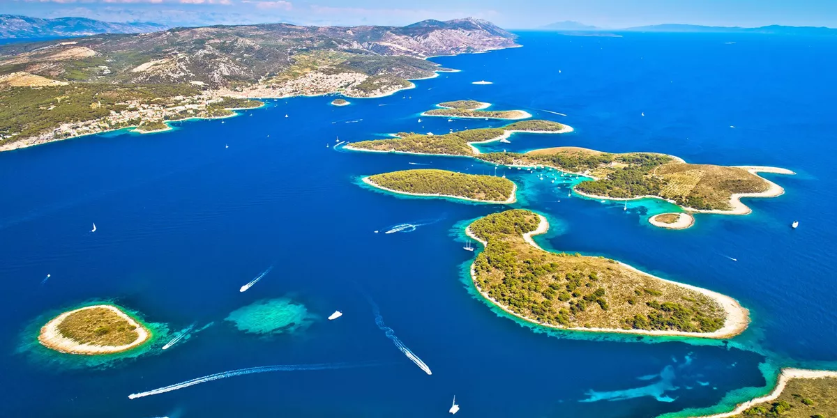 Aerial view of Pakleni Islands in Croatia on a sunny day