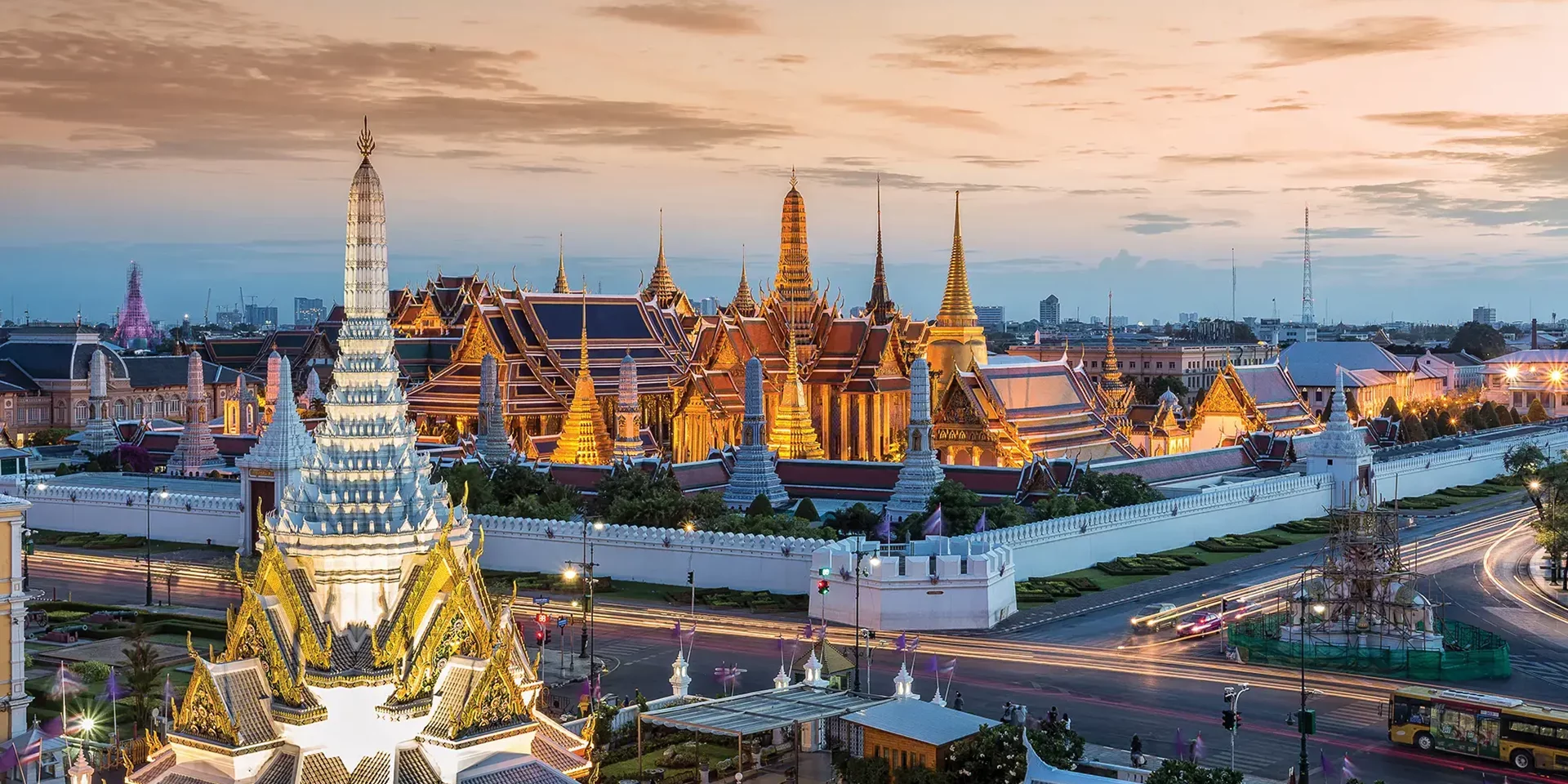 Grand Palace Wat Phra Keaw At Sunset Thailand