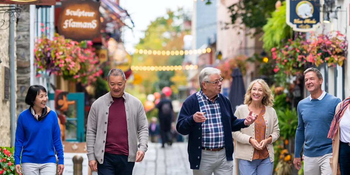 Tourists sightseeing a Dutch town.