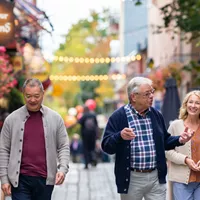 Tourists sightseeing a Dutch town.