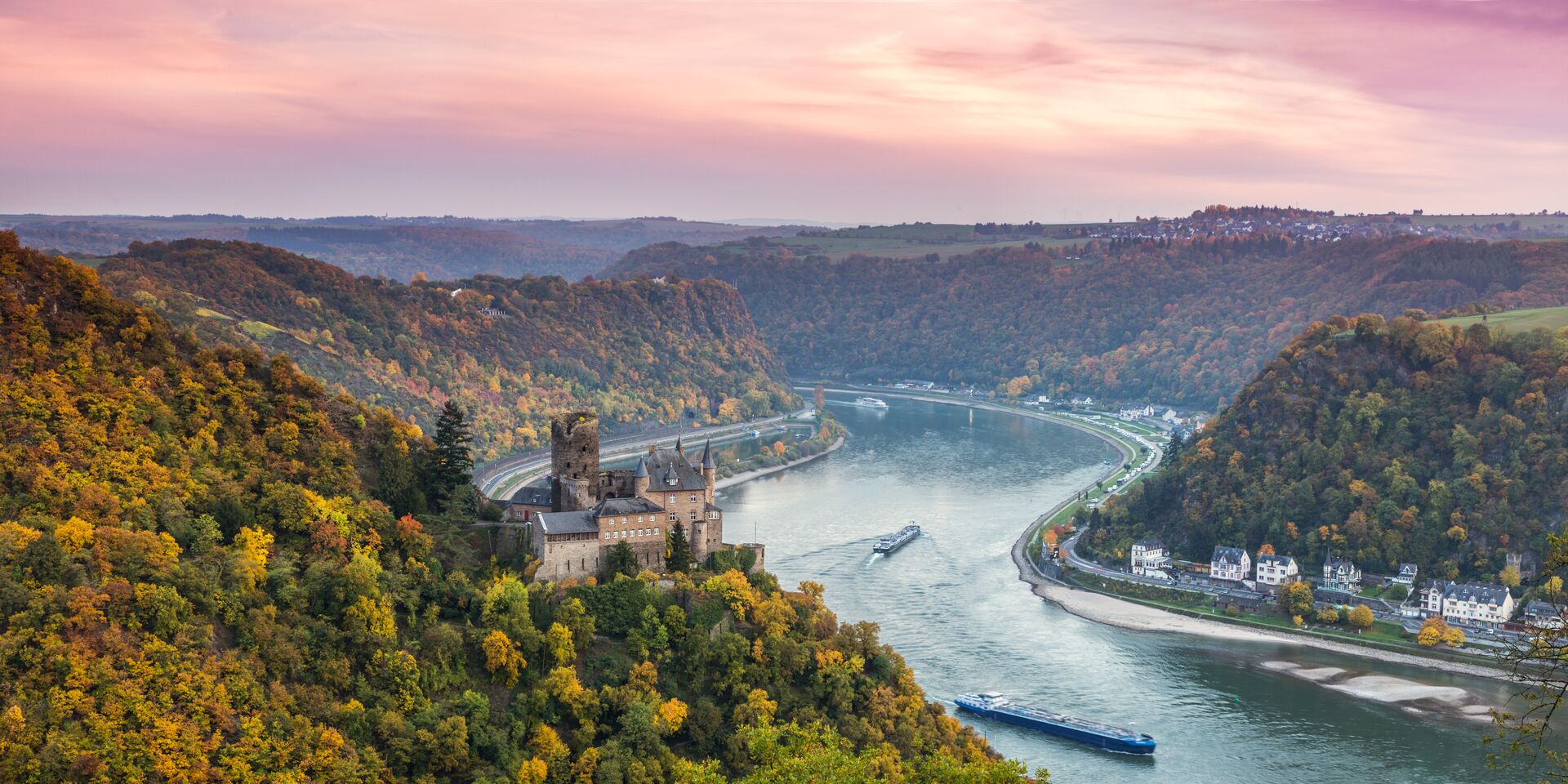 Burg Katz Castle  in Germany with the River Rhine in the background