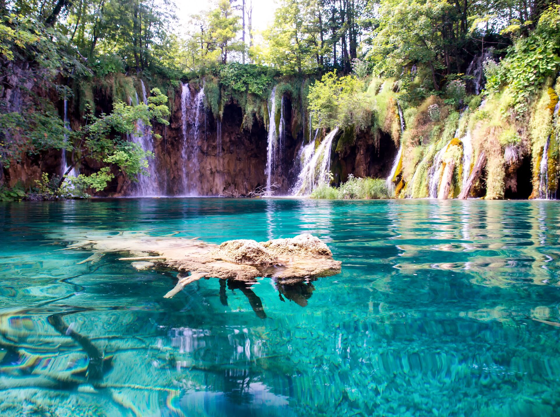 Beautiful emerald pool at Plitvice Lakes National Park, a UNESCO World Heritage site in Croatia