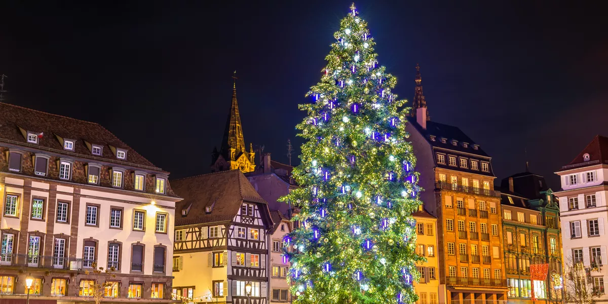Christmas tree at the famous Christmas Market in Strasbourg, France