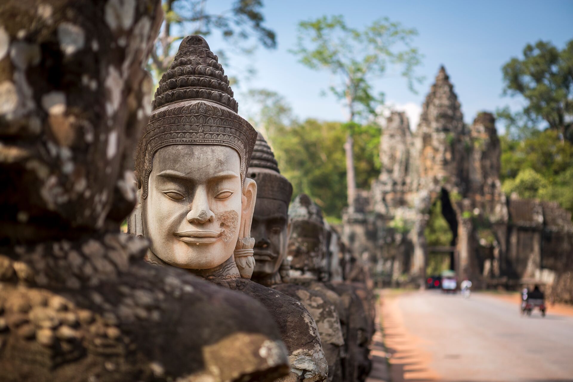 Buddhist Head Statue at Angkor Wat Temple in Cambodia 