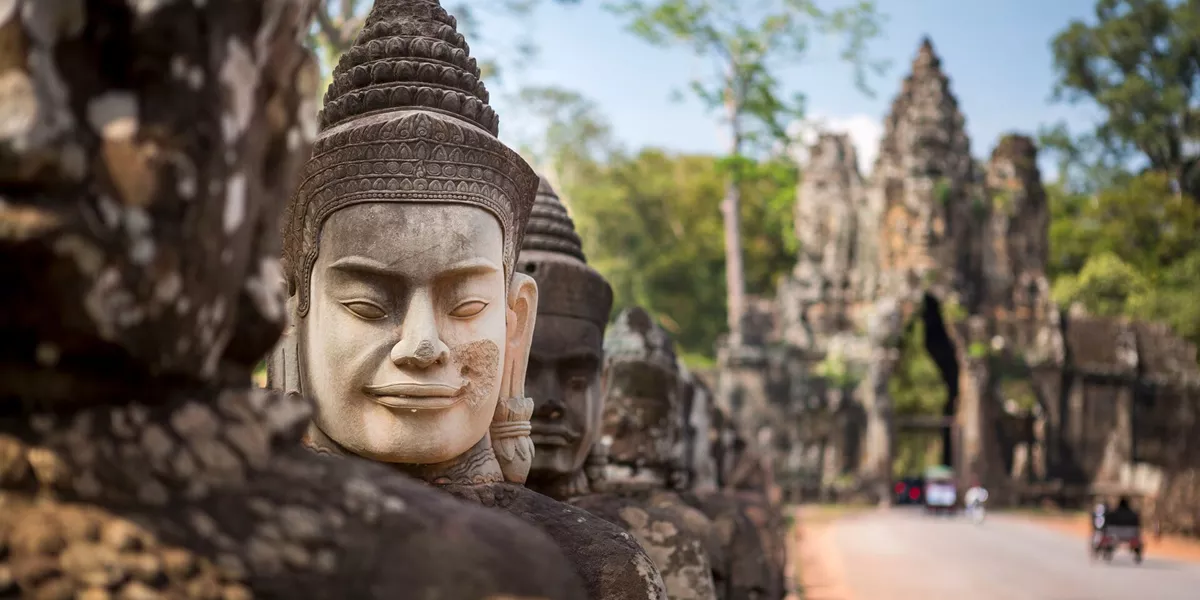 Buddhist Head Statue at Angkor Wat Temple in Cambodia