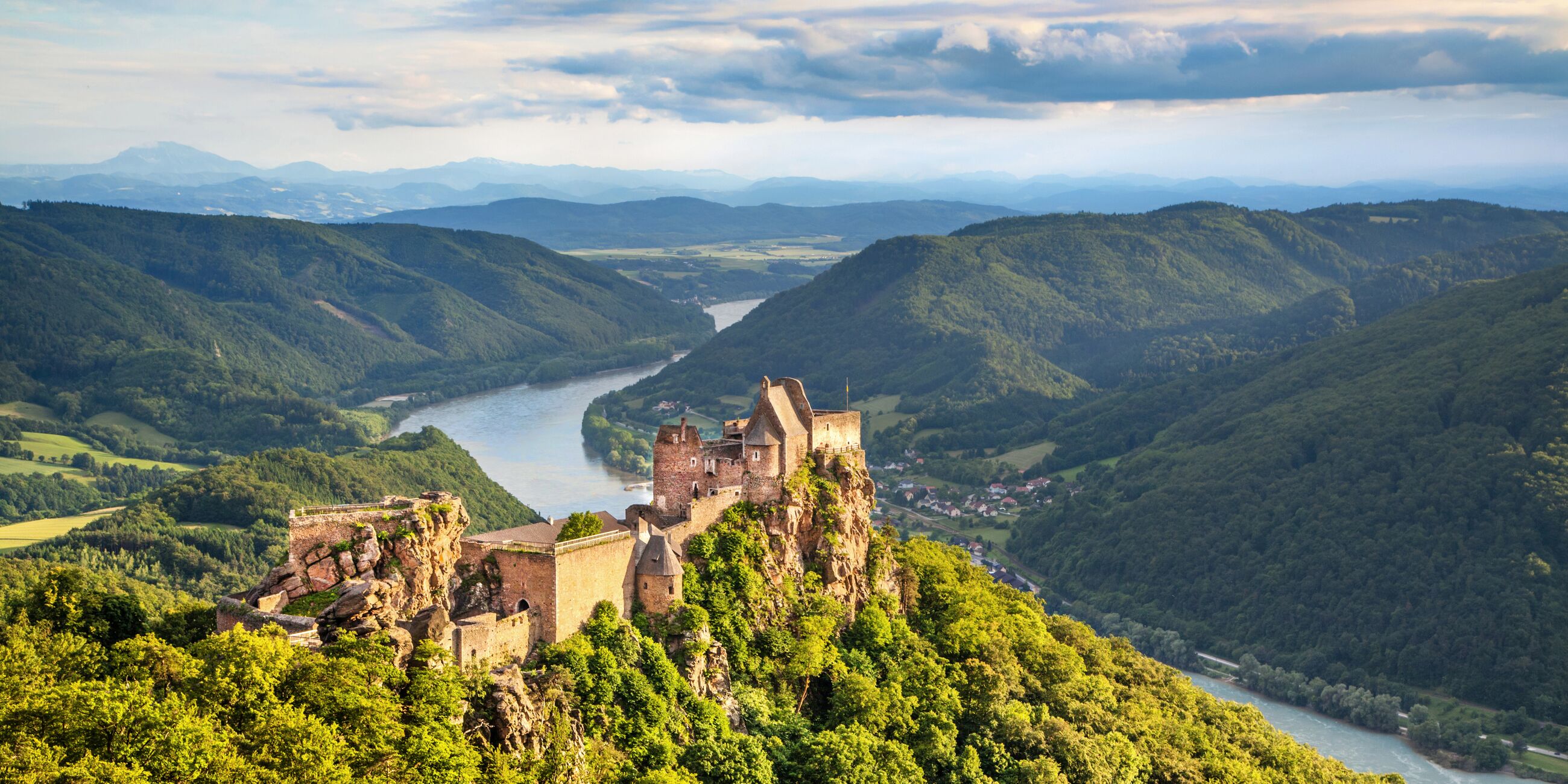 Wachau Valley With Castle Ruin At Sunset, Austria