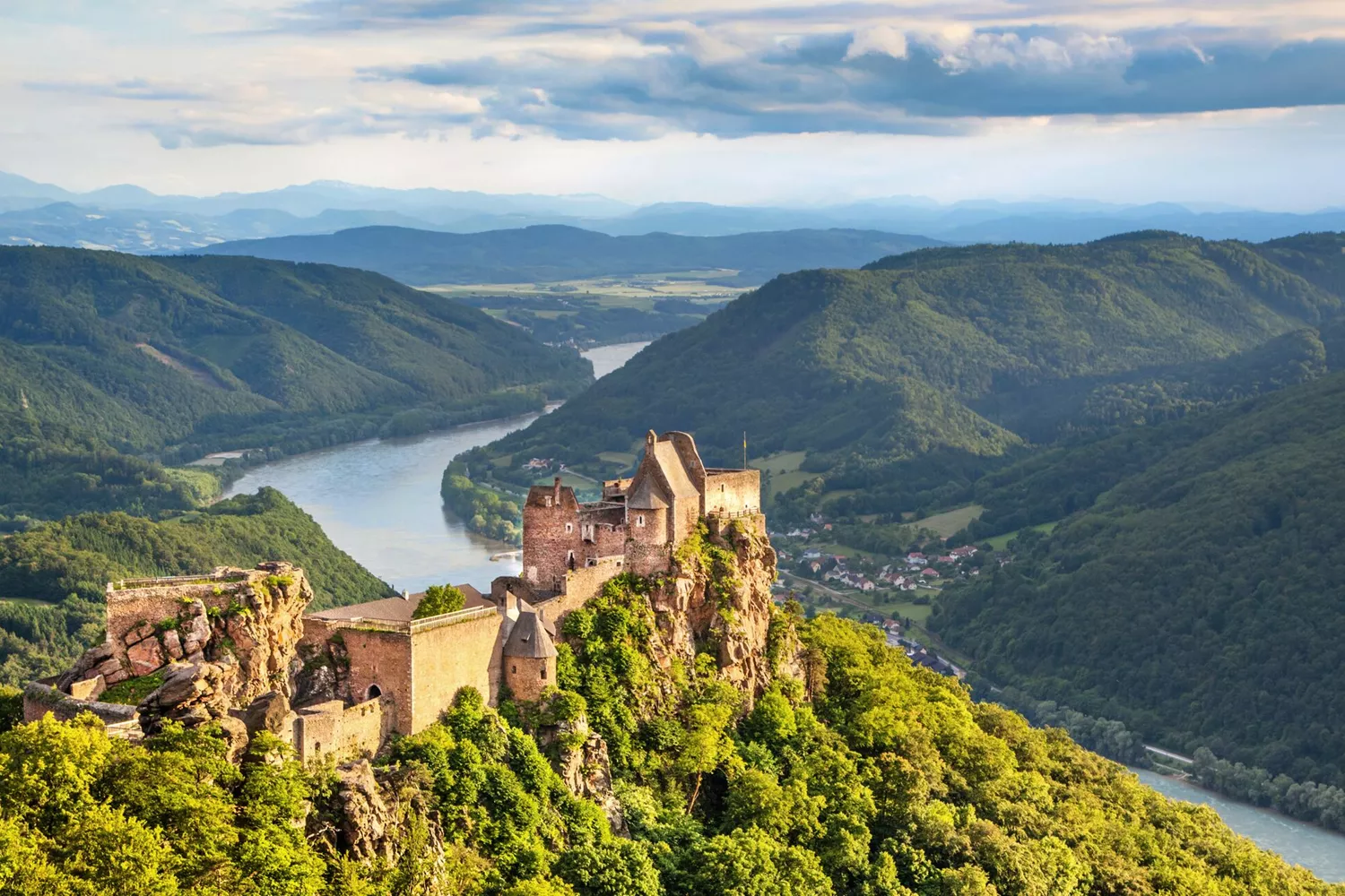 Wachau Valley With Castle Ruin At Sunset, Austria