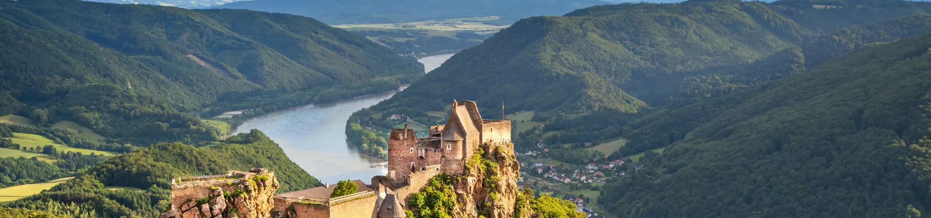 Wachau Valley With Castle Ruin At Sunset, Austria