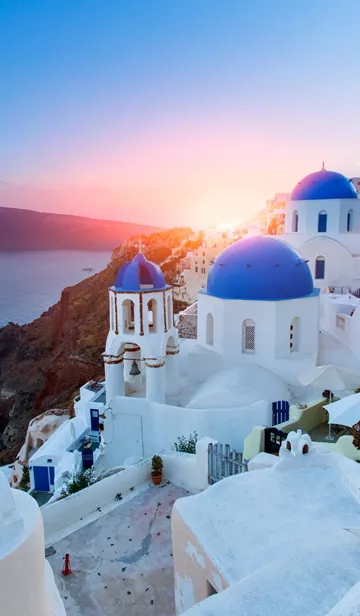 Blue Dome Church Of Santorini Island, Greece