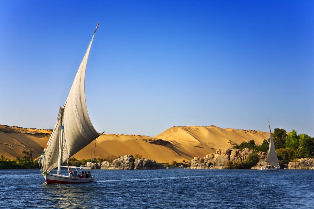 cruise boats sailing along the Nile in Aswan