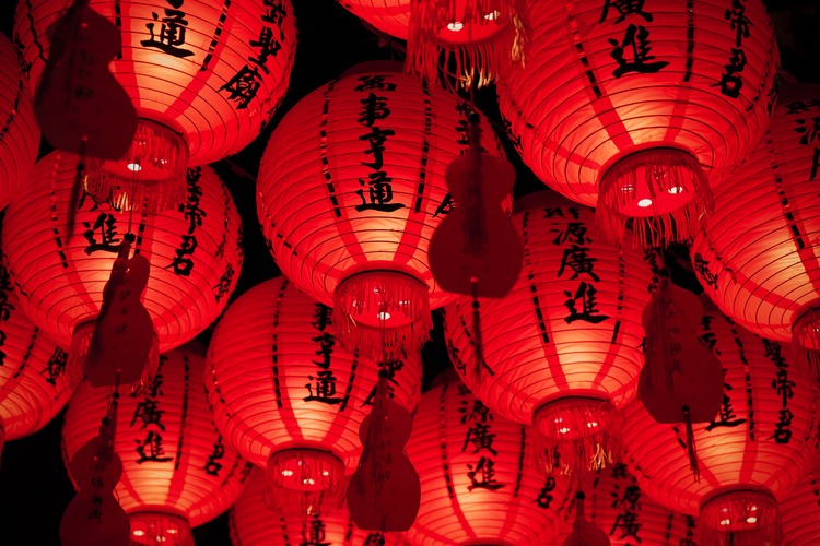 red glowing lanterns Chinese culture