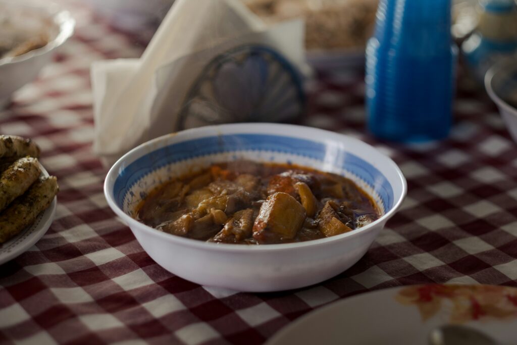 Lamb stew served on a table