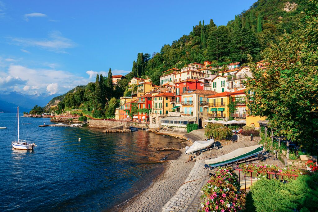 Varenna, one of the beautiful towns by Lake Como. Beautiful places like this make Lake Como one of the best places to visit in May in Italy