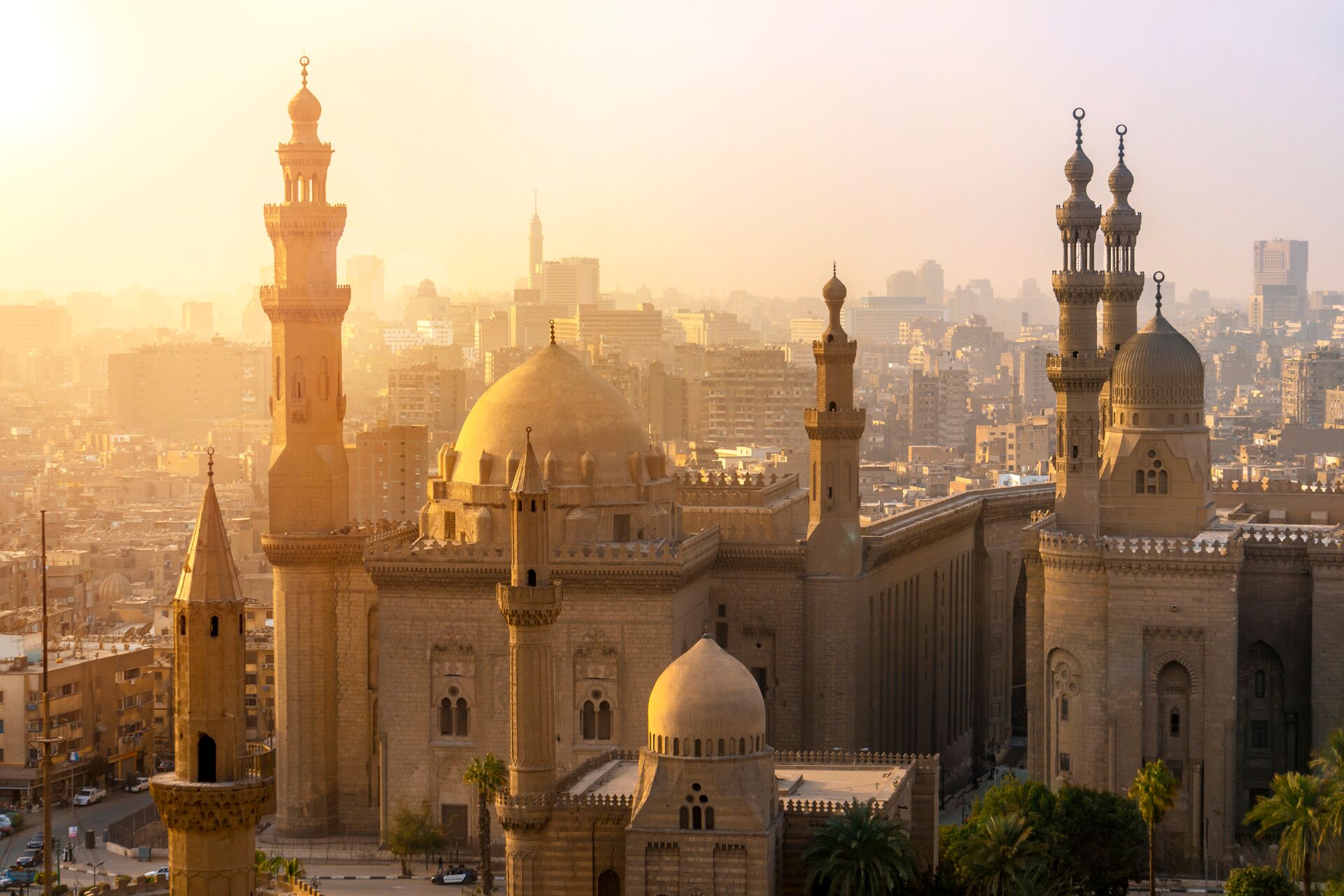 Image of Cairo city, looking down on the Mosques of Sultan Hassan and Al-Rifai