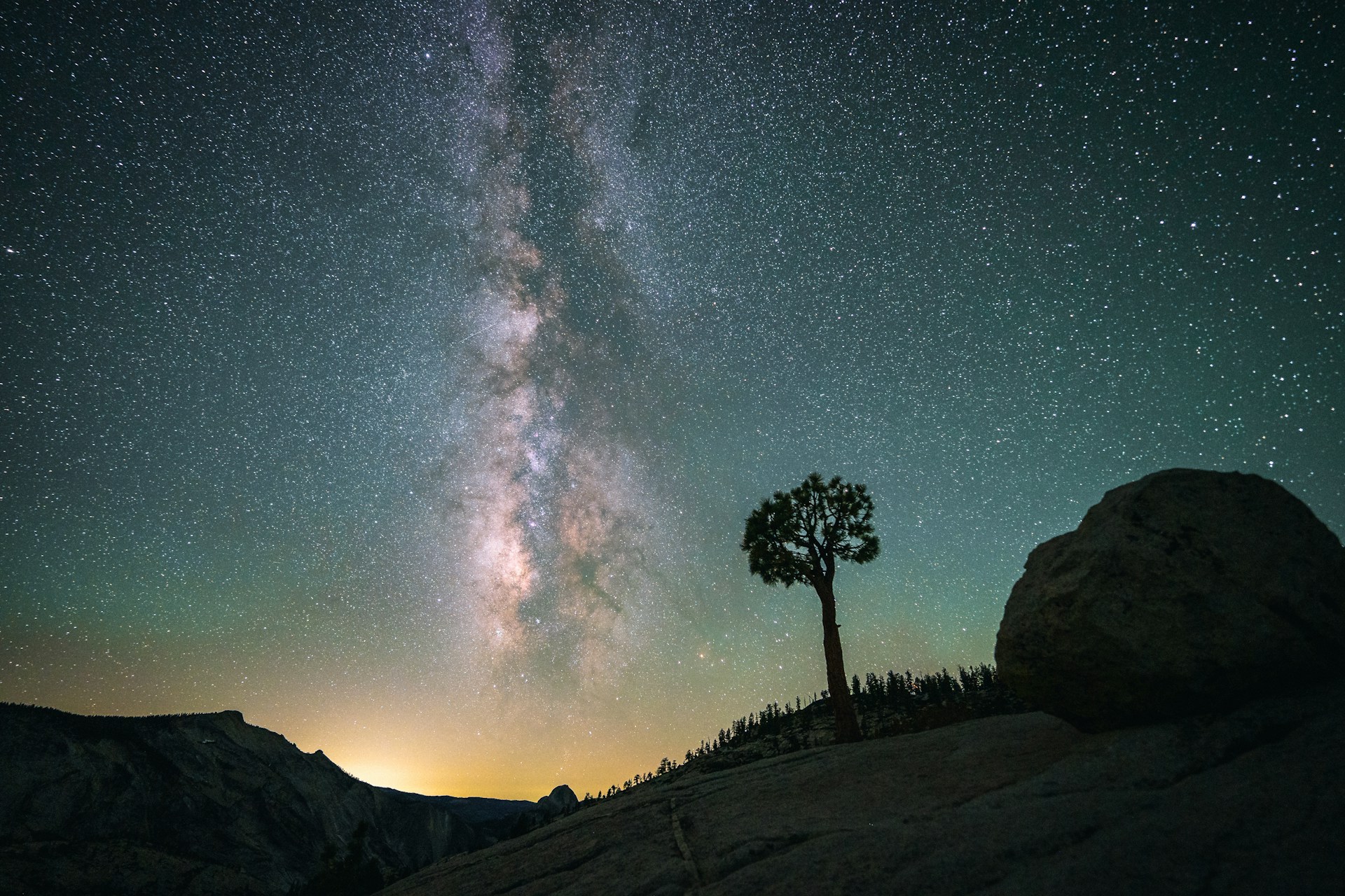 The Milky Way silhouetting a joshua tree in Joshua Tree National Park