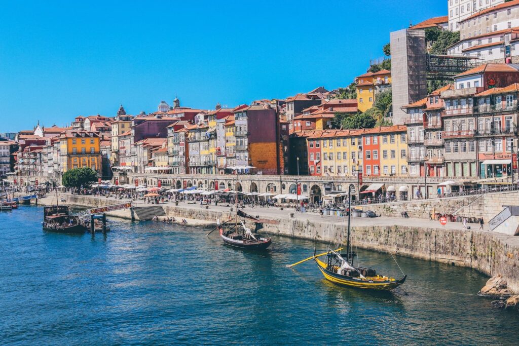 Colourful buildings of Porto With river in foreground