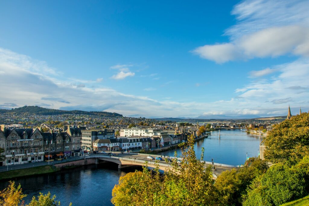 View of Inverness and the River Ness in the sun