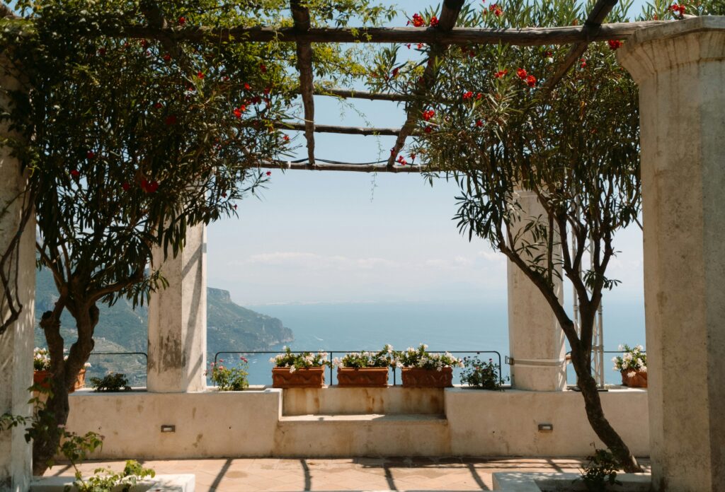 A view of the Amalfi coast off the top of a balcony