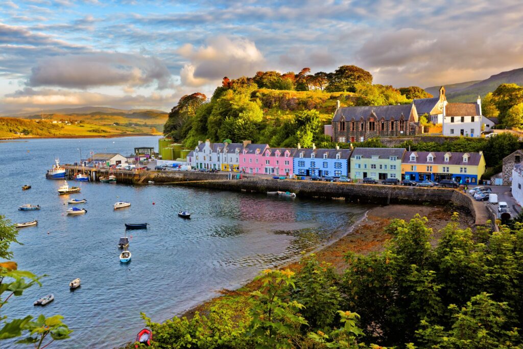Coloured houses by the waterside on the Isle of Skye, Scotland