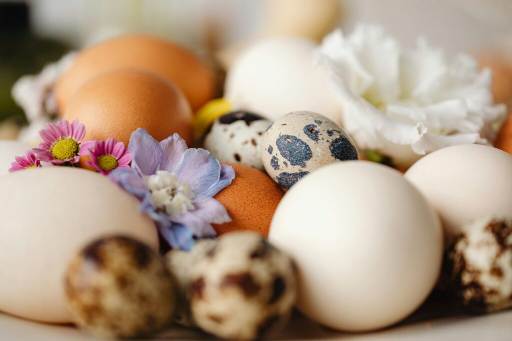 Close up of easter eggs