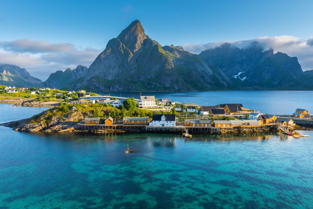 The loften islands in Scandinavia with mountains in the background