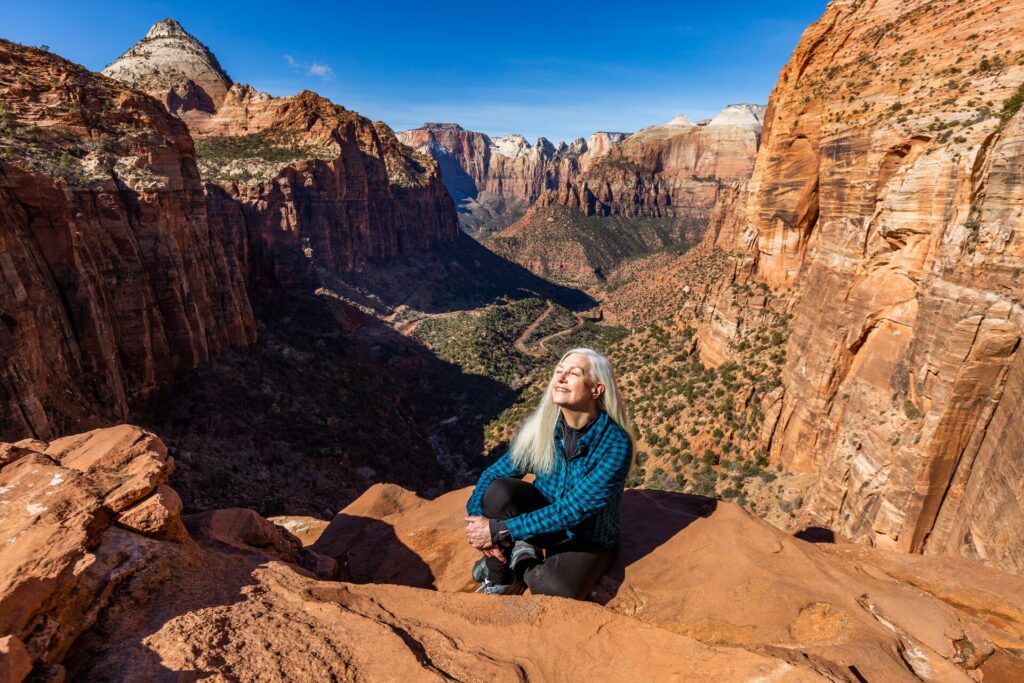 Zion canyon woman sitting