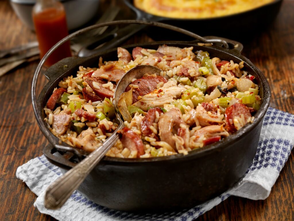 A large pot of Jambalaya