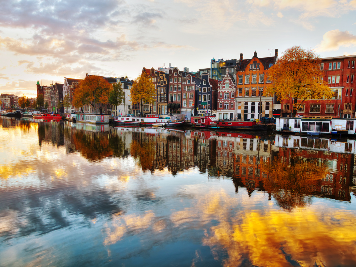 Netherlands in the fall - a reflective canal