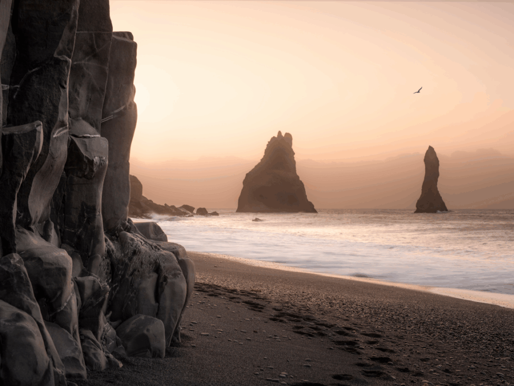 Reynisfjara Beach smoky sunset vibe